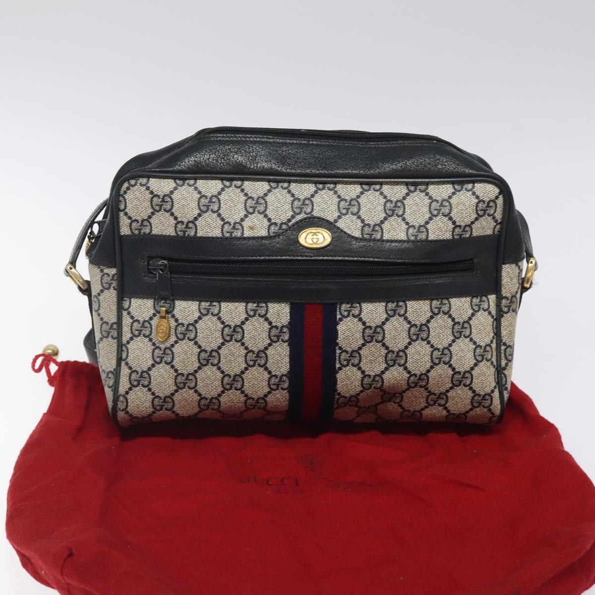 GUCCI GG Supreme Sherry Line Shoulder Bag PVC Navy Gold 14 02 005 Auth BA1764