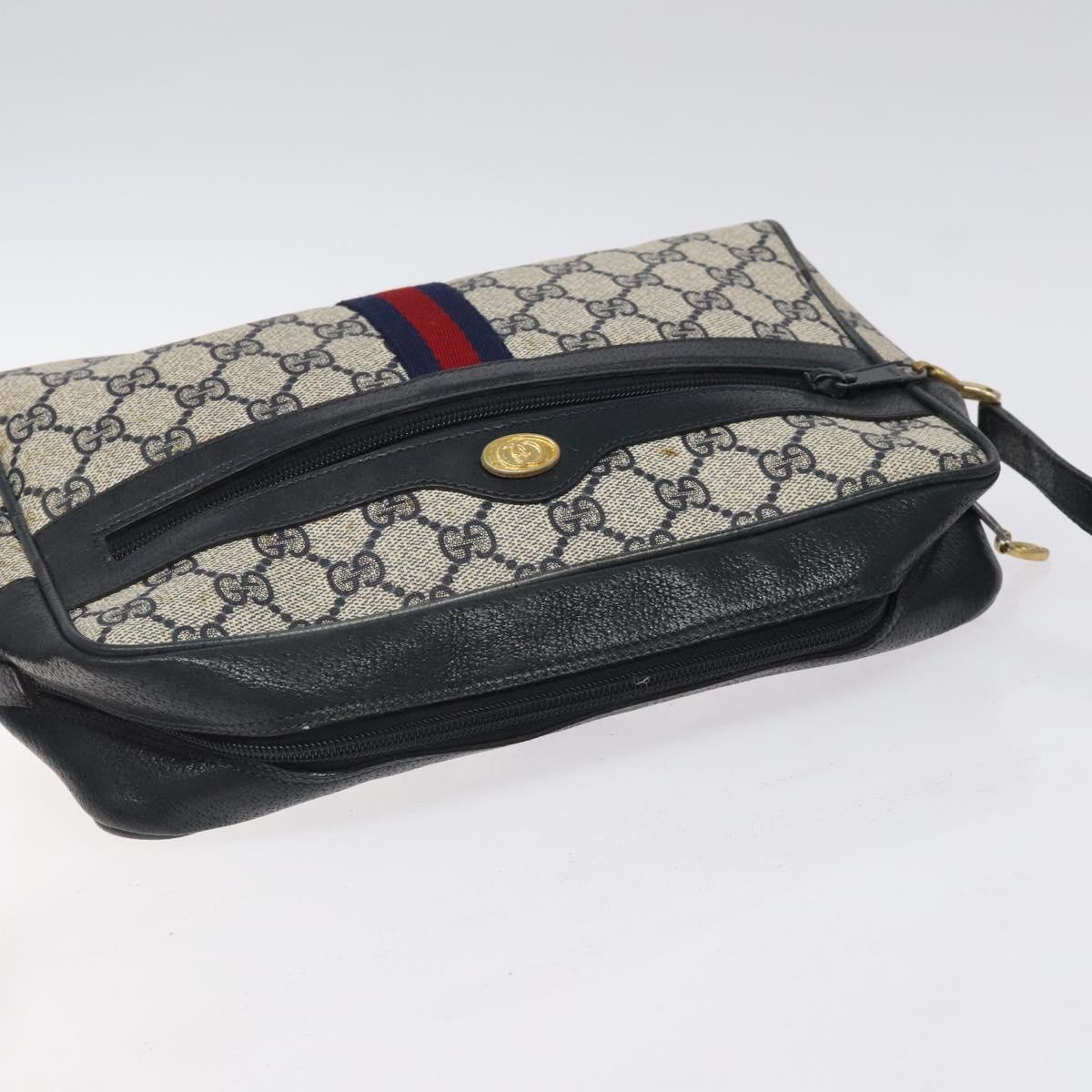 GUCCI GG Supreme Sherry Line Shoulder Bag PVC Navy Gold 14 02 005 Auth BA1764