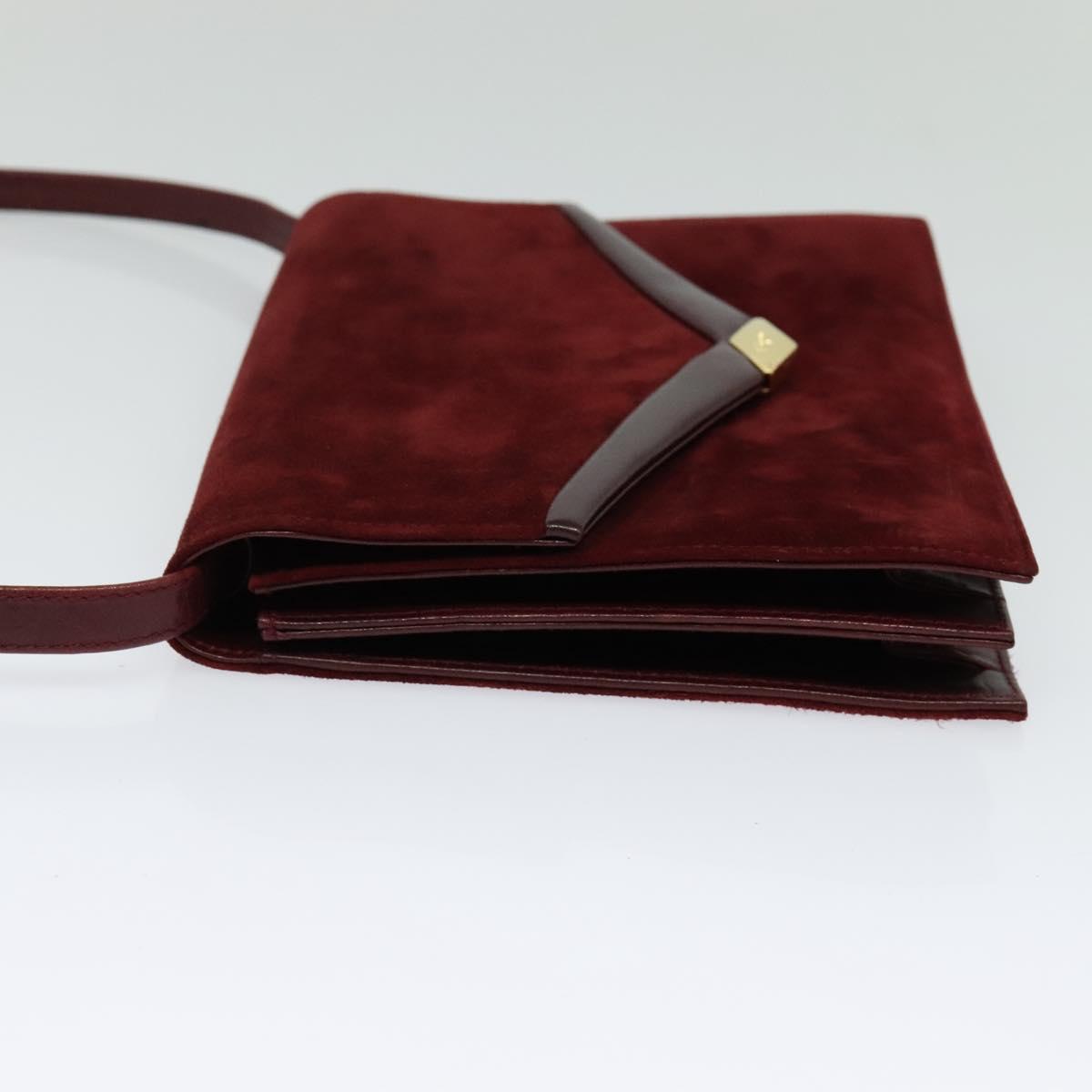 Salvatore Ferragamo Shoulder Bag Suede Bordeaux Gold Auth BA1768