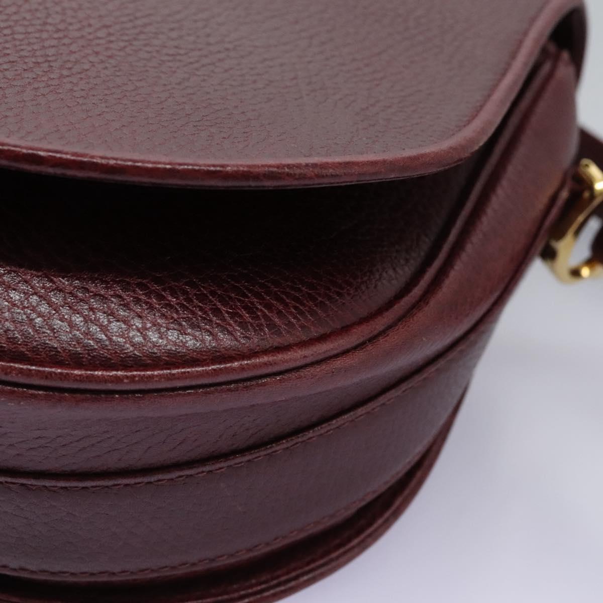 CARTIER Must Line Shoulder Bag Leather Bordeaux Gold Auth BA1792