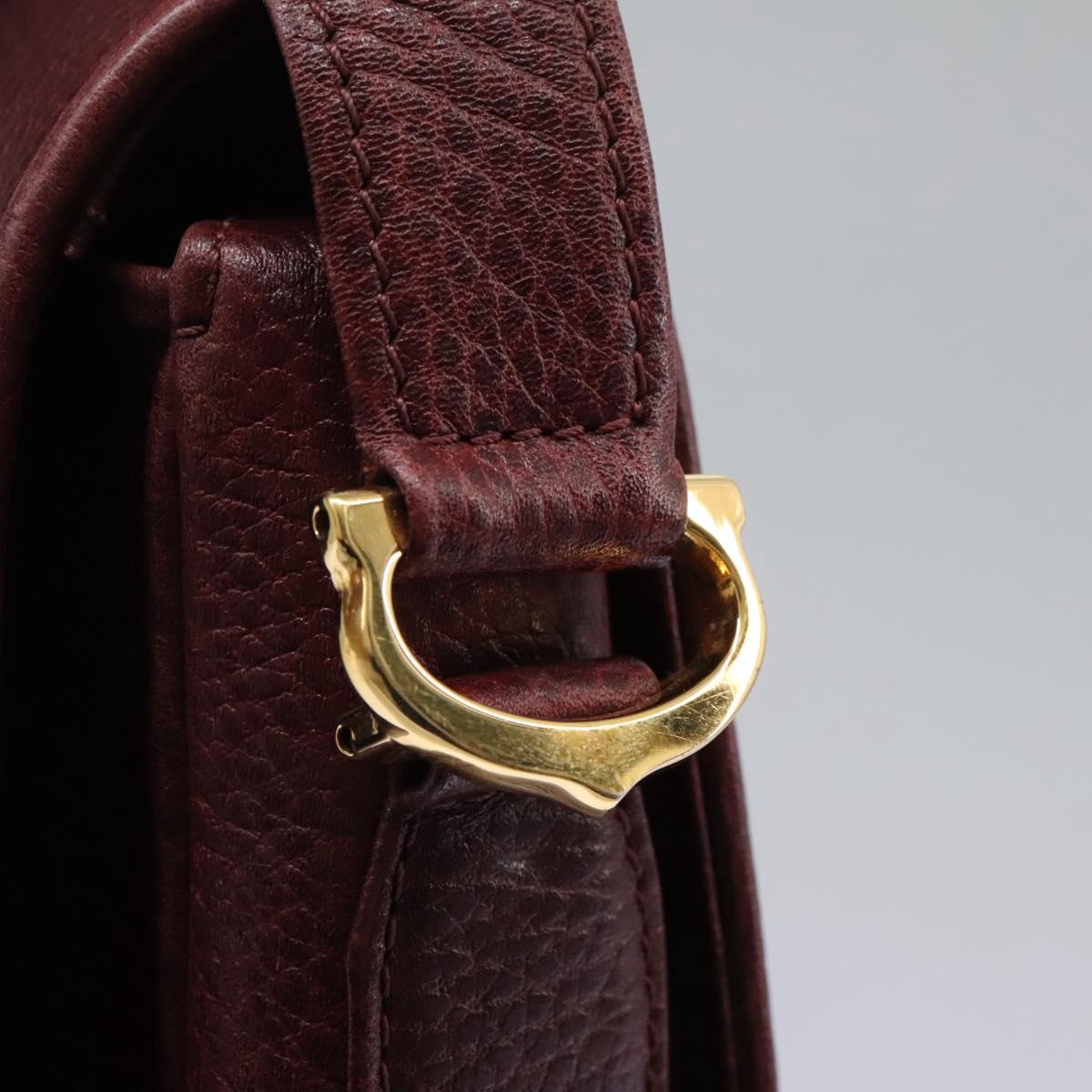 CARTIER Must Line Shoulder Bag Leather Bordeaux Gold Auth BA1792