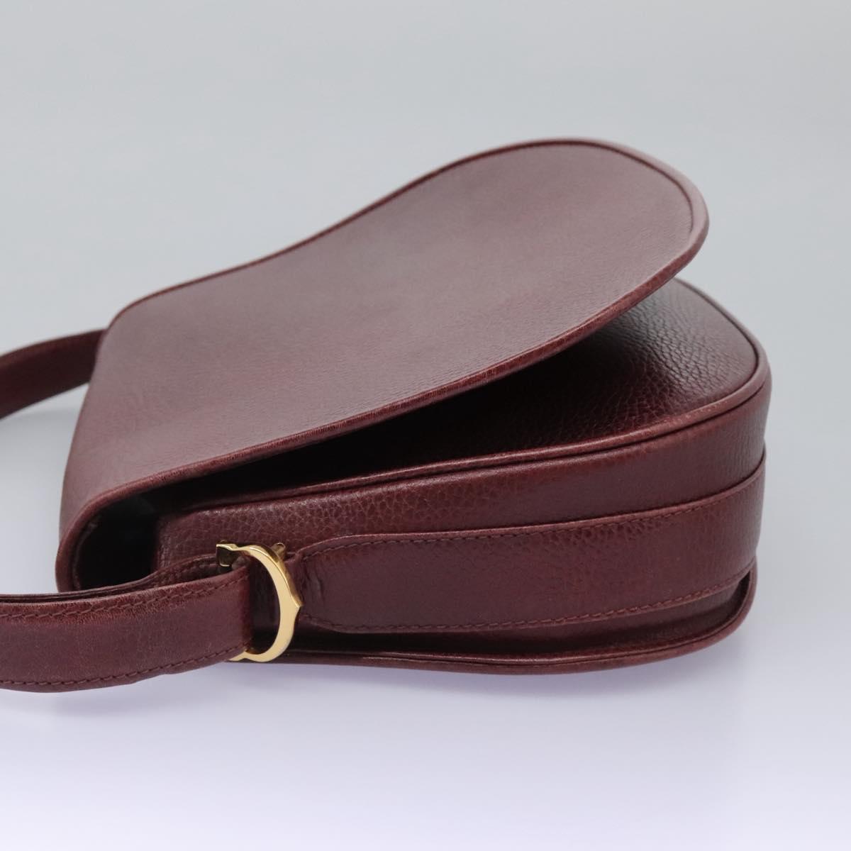 CARTIER Must Line Shoulder Bag Leather Bordeaux Gold Auth BA1792