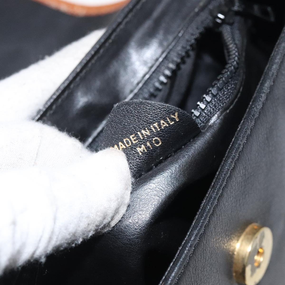 CELINE Shoulder Bag Leather Black Gold Auth BA1801
