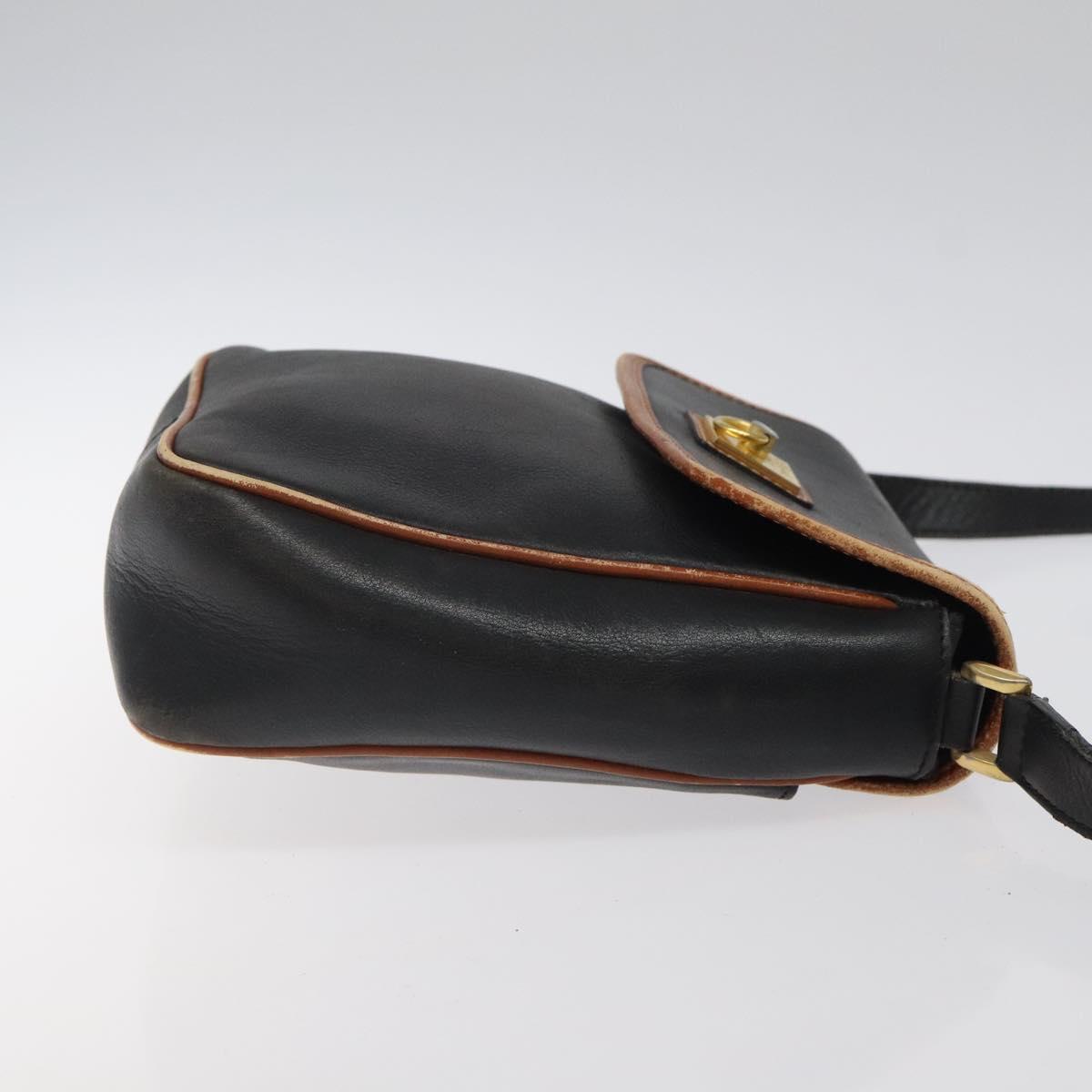 CELINE Shoulder Bag Leather Black Gold Auth BA1801