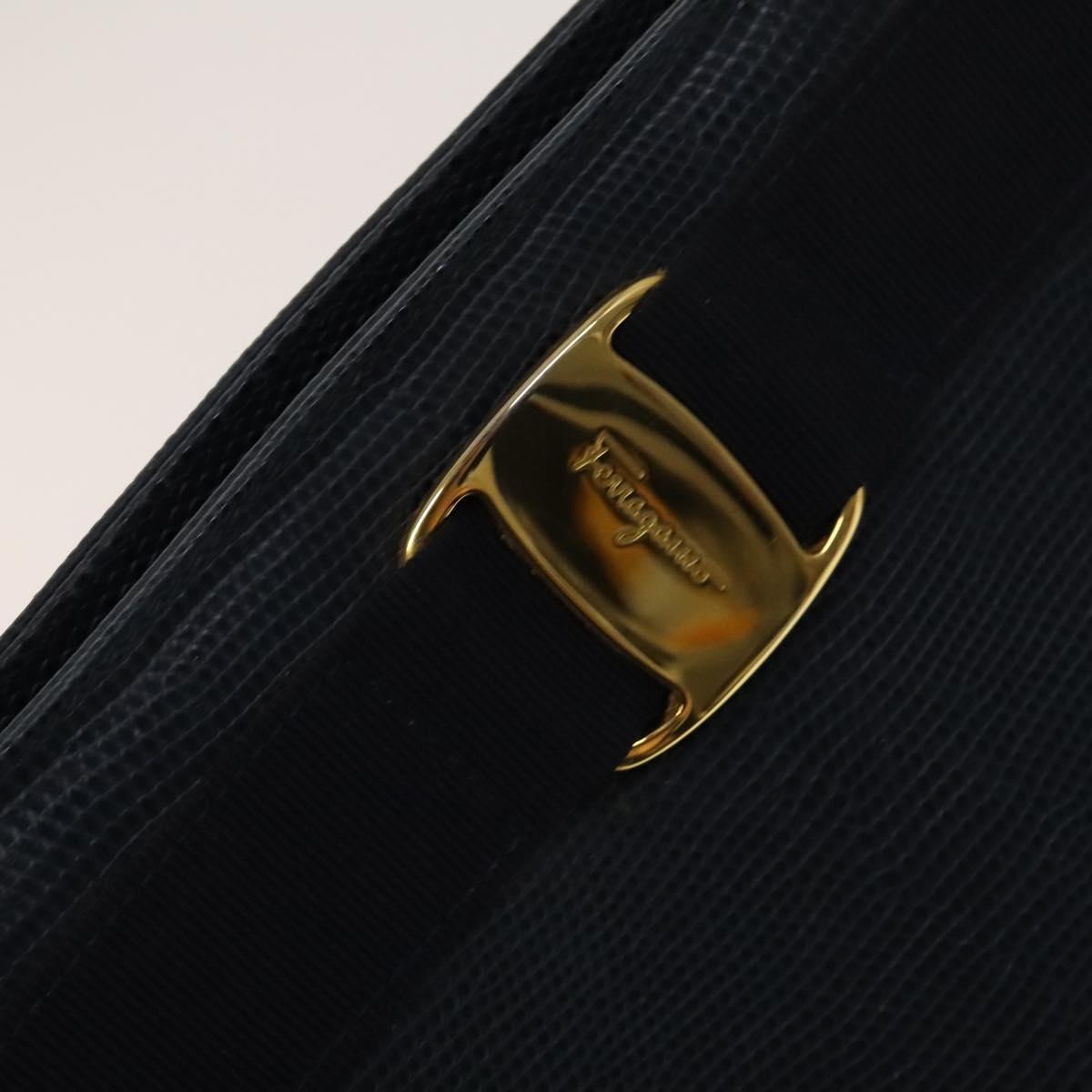 Salvatore Ferragamo Tote Bag Leather Embossed Navy Gold Auth BA1802