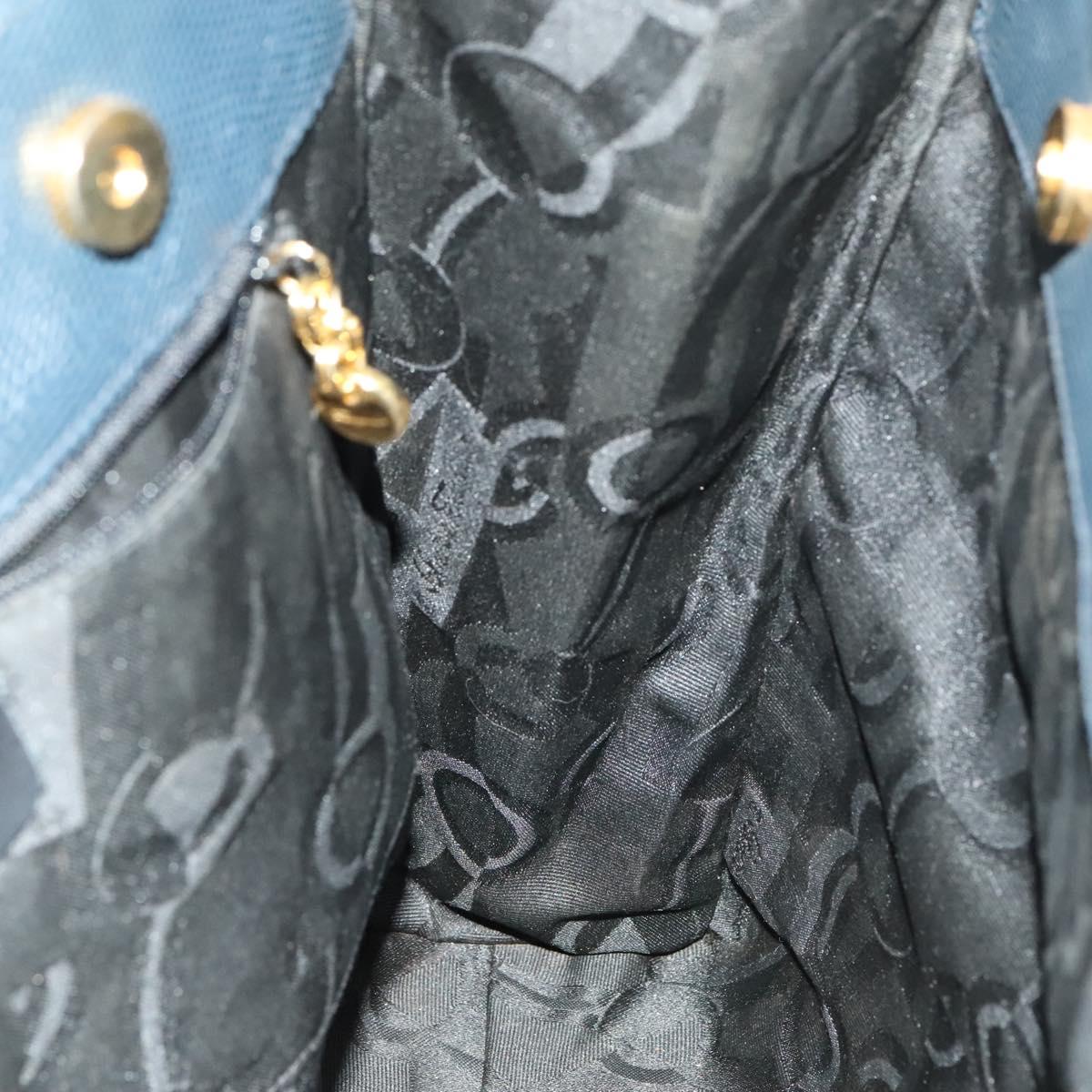 Salvatore Ferragamo Tote Bag Leather Embossed Navy Gold Auth BA1802