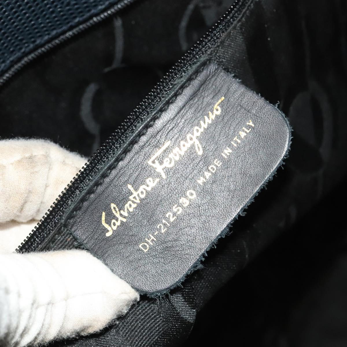 Salvatore Ferragamo Tote Bag Leather Embossed Navy Gold Auth BA1802