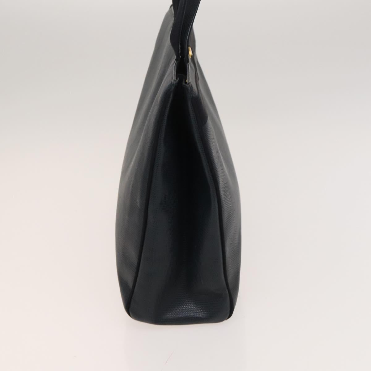 Salvatore Ferragamo Tote Bag Leather Embossed Navy Gold Auth BA1802