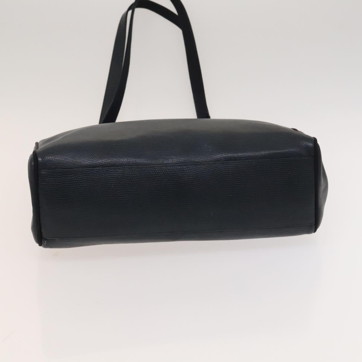 Salvatore Ferragamo Tote Bag Leather Embossed Navy Gold Auth BA1802