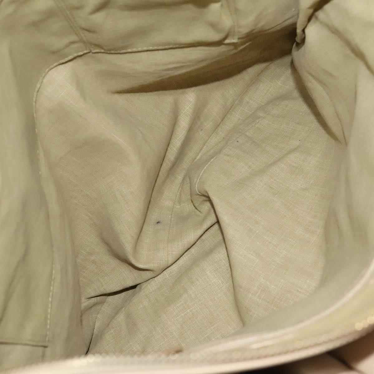 BVLGARI Tote Bag Leather Beige Gold Auth BA1803