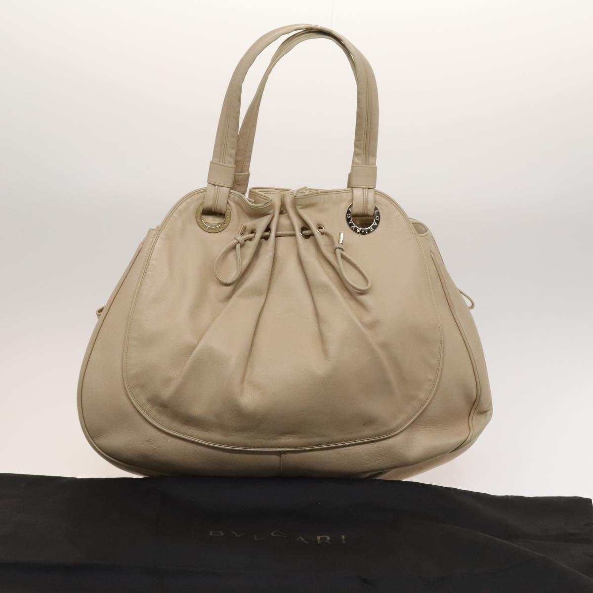 BVLGARI Tote Bag Leather Beige Gold Auth BA1803