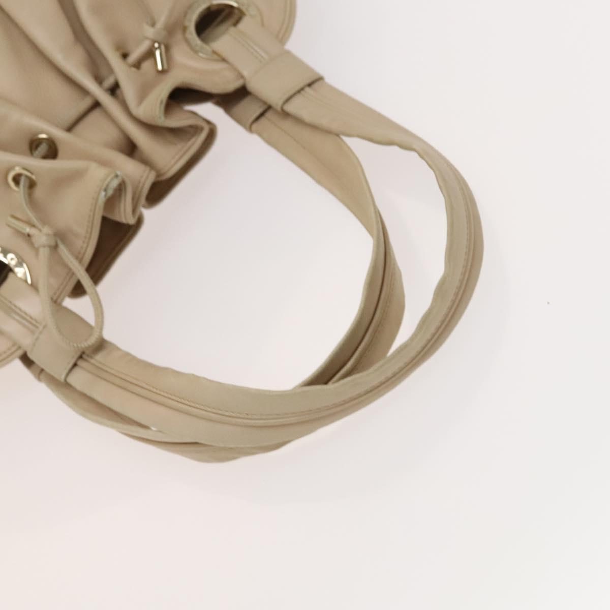 BVLGARI Tote Bag Leather Beige Gold Auth BA1803