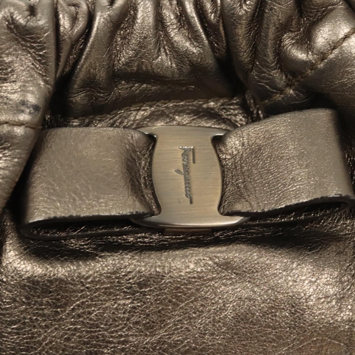 Salvatore Ferragamo Vala Shoulder Bag Leather Champagne Gold Auth BA1804