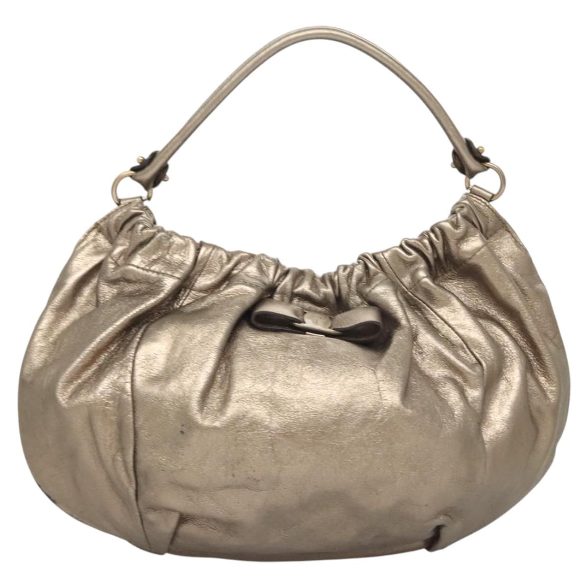 Salvatore Ferragamo Vala Shoulder Bag Leather Champagne Gold Auth BA1804