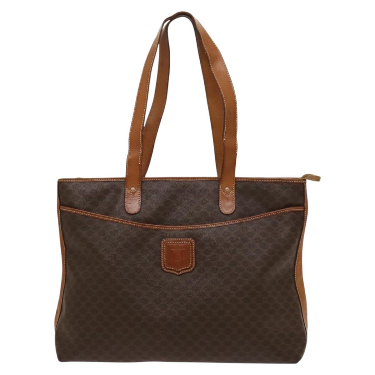 CELINE Macadam Canvas Tote Bag PVC Leather Brown Auth BA1814