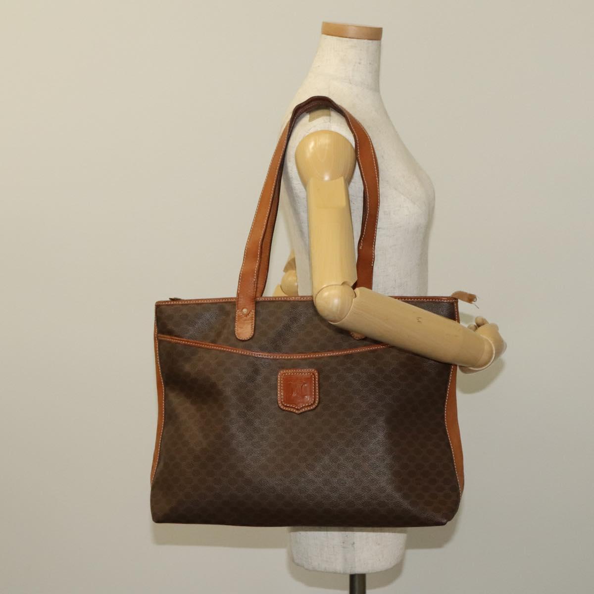 CELINE Macadam Canvas Tote Bag PVC Leather Brown Auth BA1814