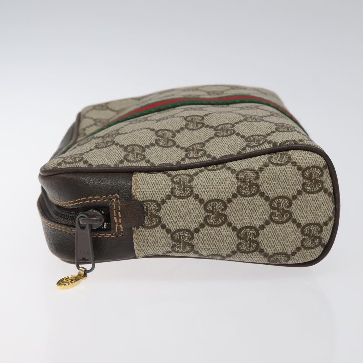 GUCCI GG Supreme Web Sherry Line Clutch Bag PVC Beige Red Green Auth BA1822