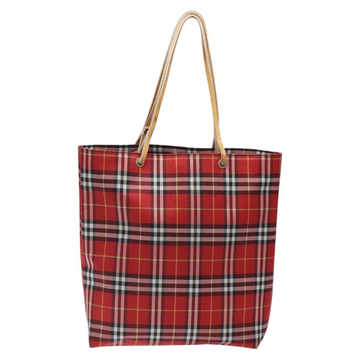 BURBERRY Nova Check Tote Bag Nylon Red Auth BA1829