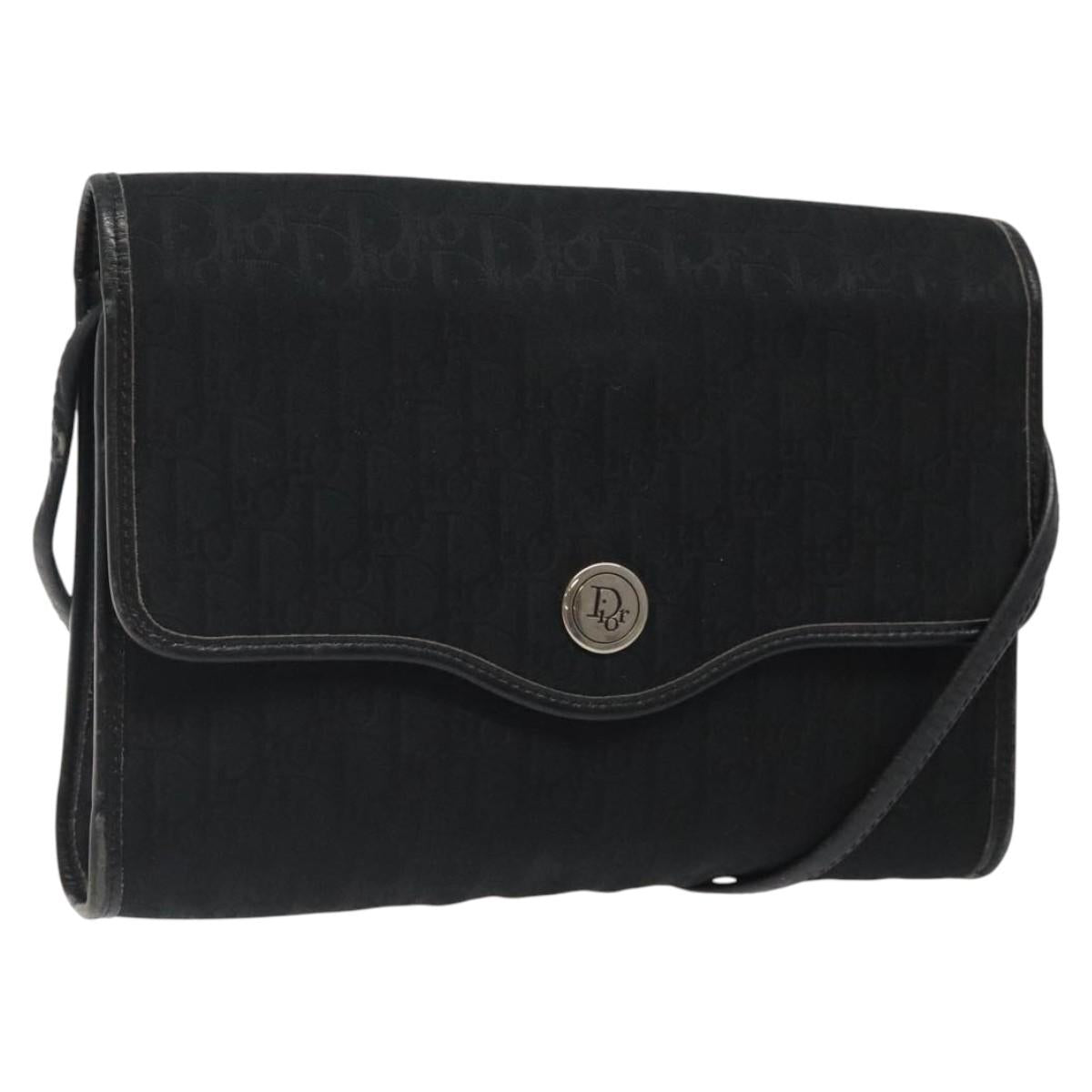 Christian Dior Trotter Canvas Shoulder Bag Black Gold Auth BA1830