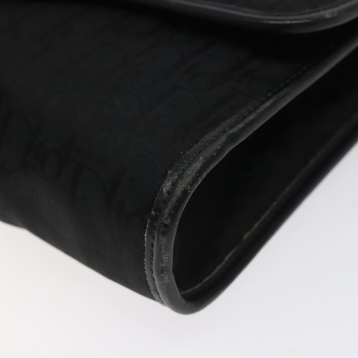 Christian Dior Trotter Canvas Shoulder Bag Black Gold Auth BA1830