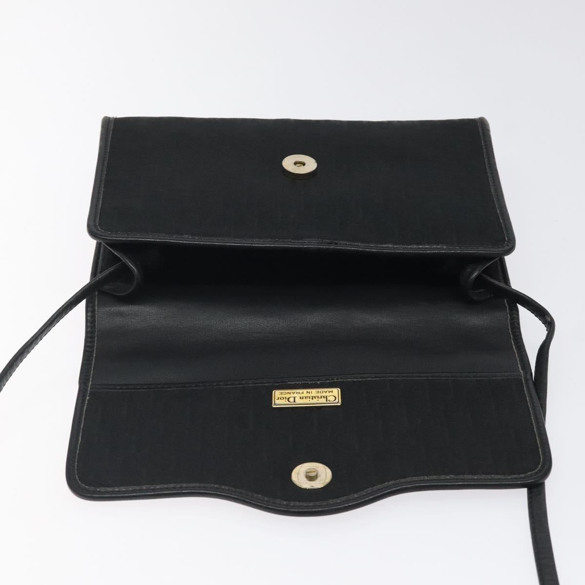 Christian Dior Trotter Canvas Shoulder Bag Black Gold Auth BA1830
