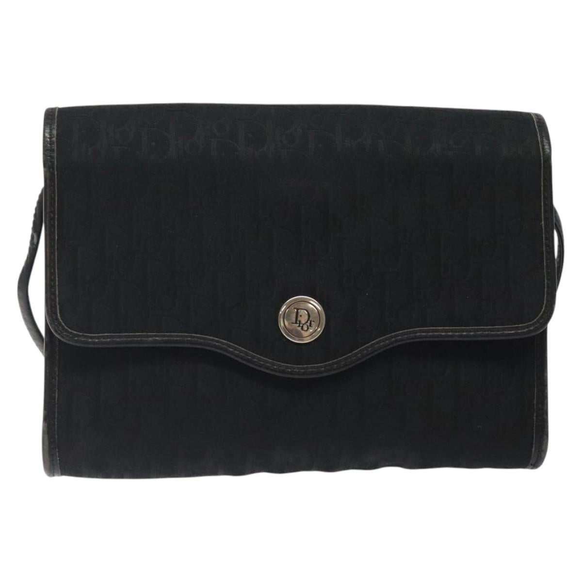 Christian Dior Trotter Canvas Shoulder Bag Black Gold Auth BA1830