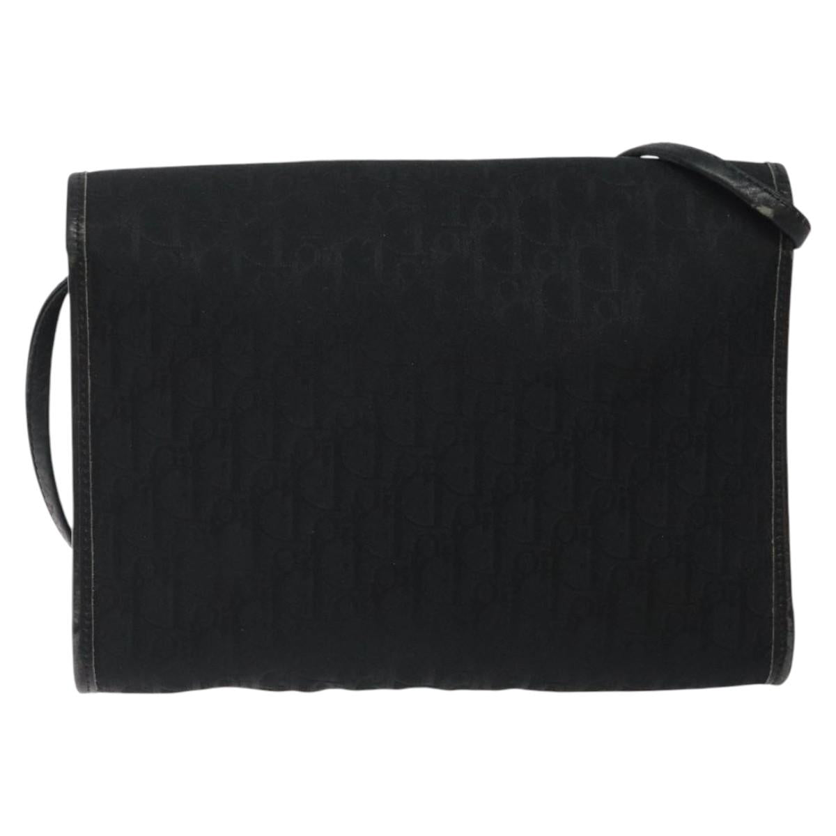 Christian Dior Trotter Canvas Shoulder Bag Black Gold Auth BA1830