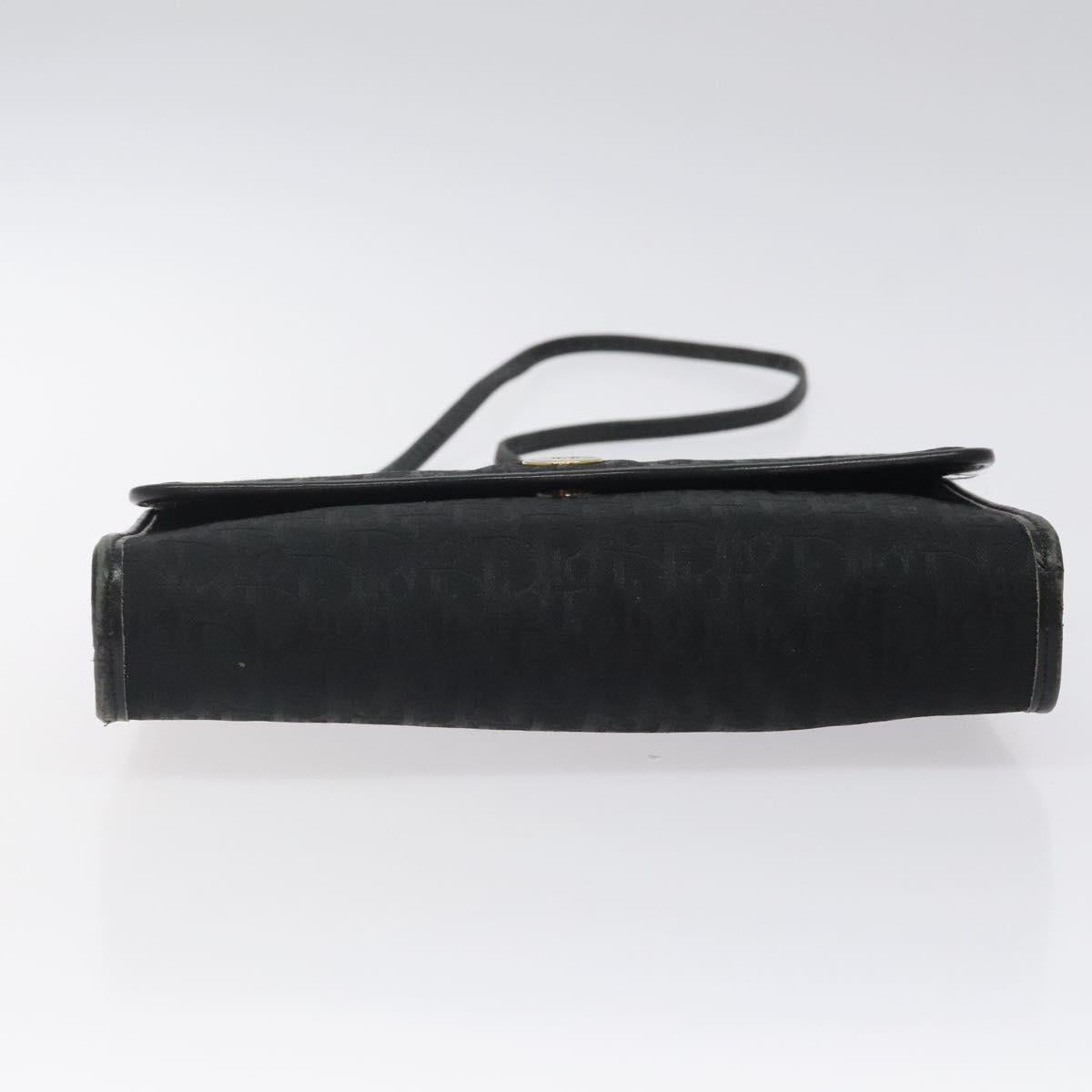 Christian Dior Trotter Canvas Shoulder Bag Black Gold Auth BA1830