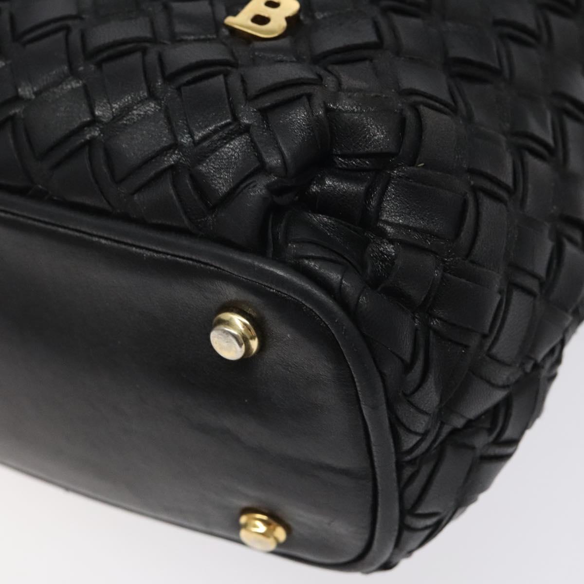BALLY Quilted Shoulder Bag Leather Black Gold Auth BA1832