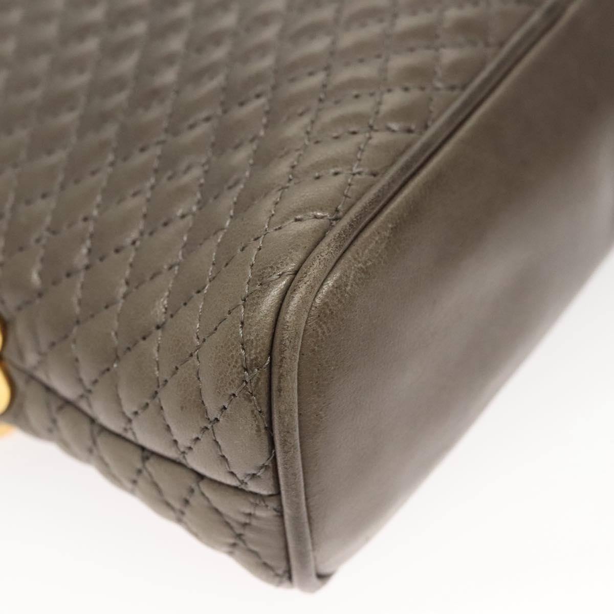 BALLY Quilted Chain Shoulder Bag Leather Gray Gold Auth BA1833