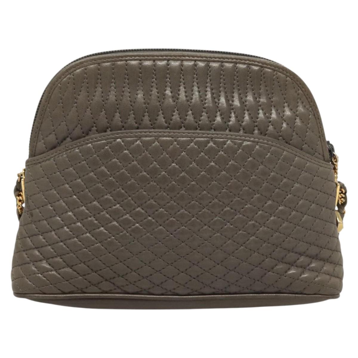 BALLY Quilted Chain Shoulder Bag Leather Gray Gold Auth BA1833