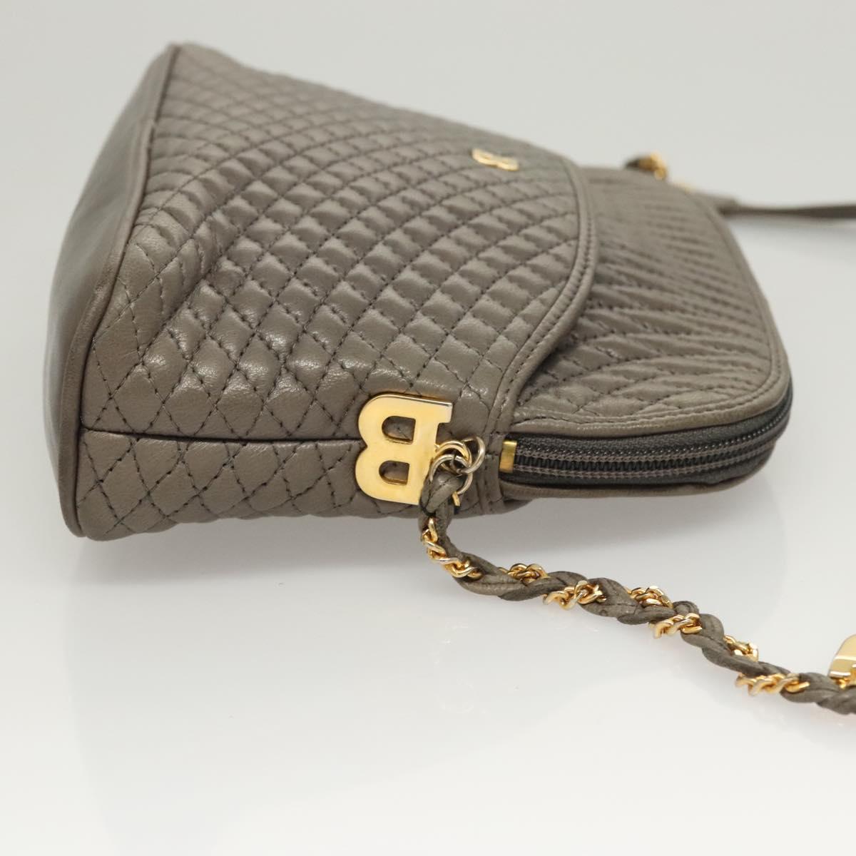 BALLY Quilted Chain Shoulder Bag Leather Gray Gold Auth BA1833