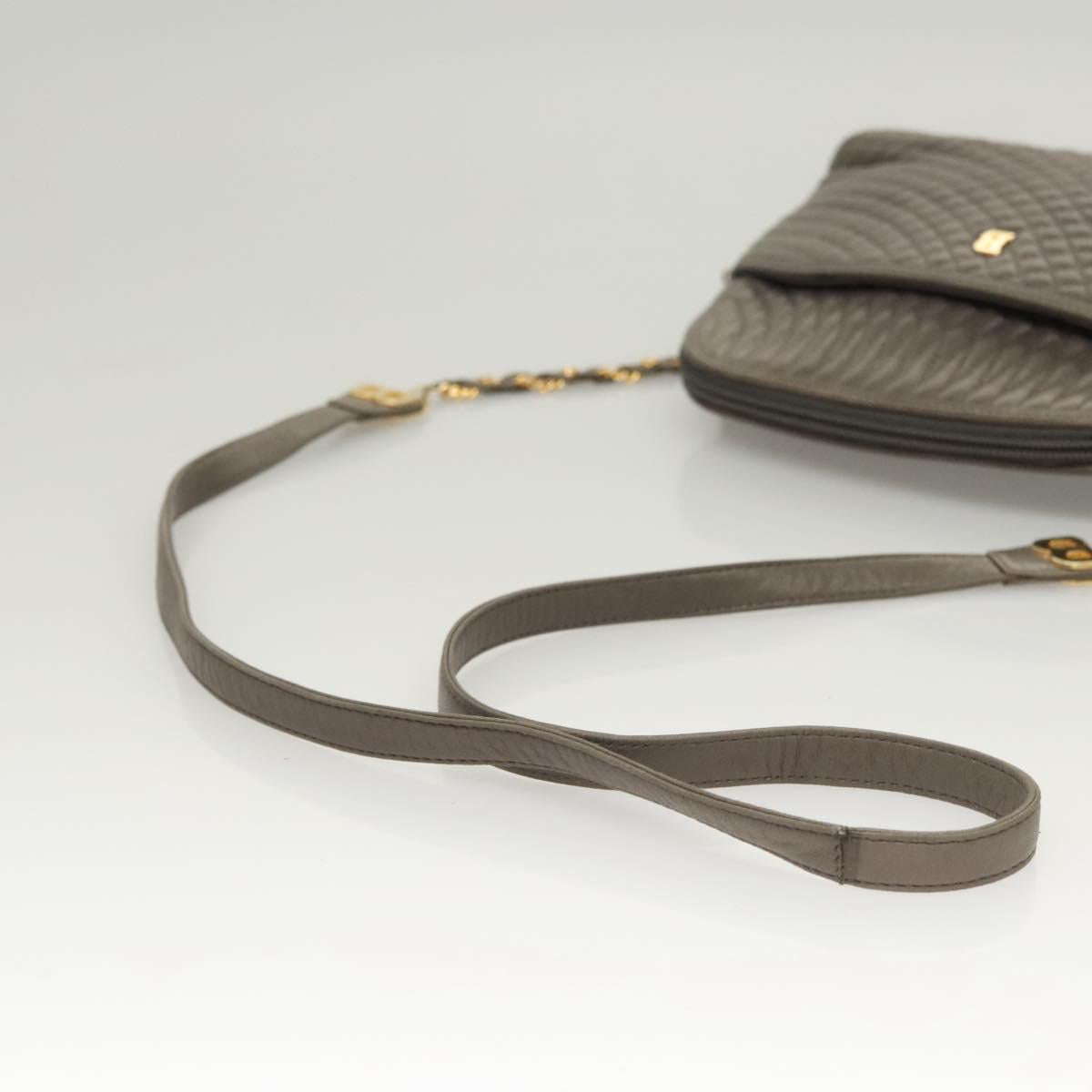 BALLY Quilted Chain Shoulder Bag Leather Gray Gold Auth BA1833