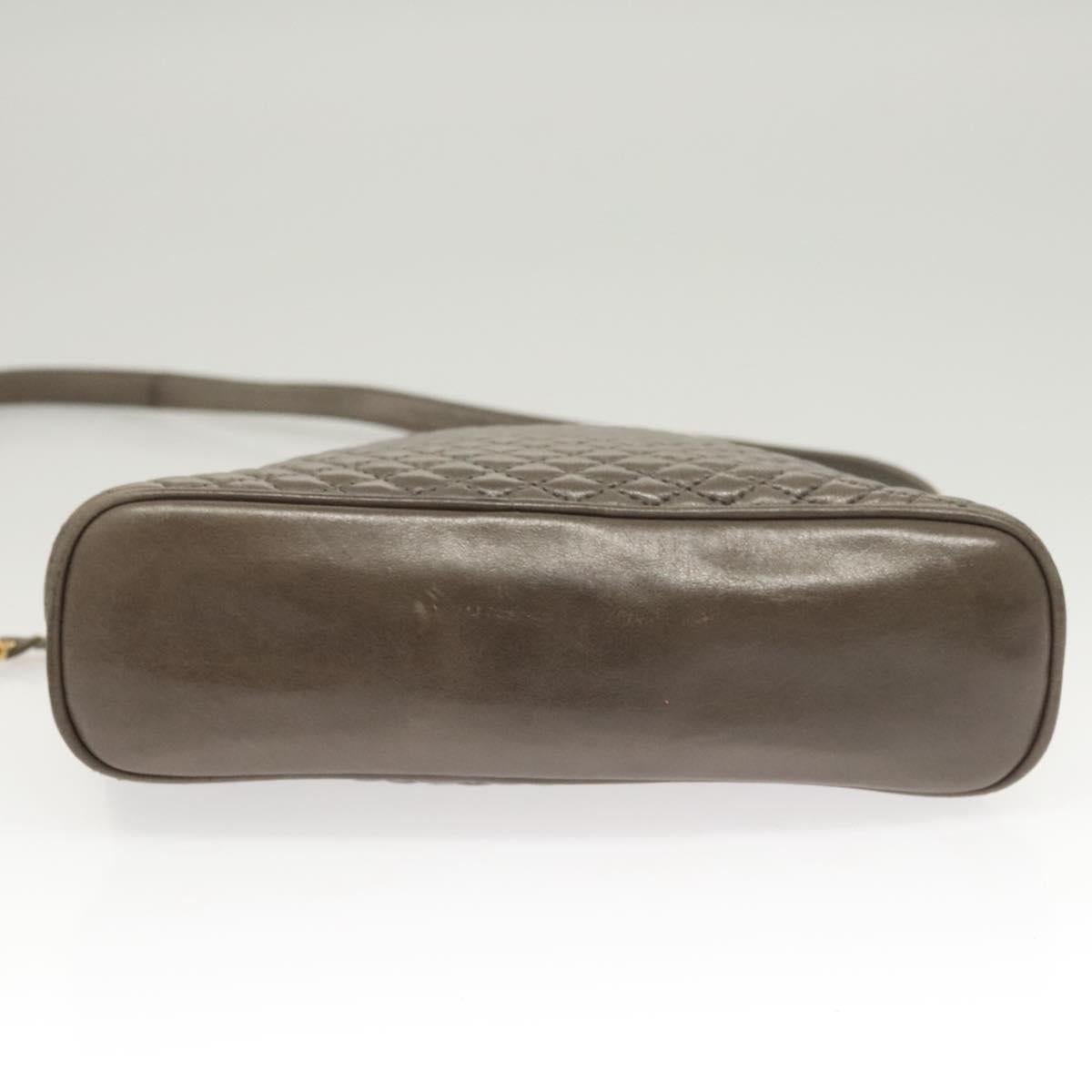 BALLY Quilted Chain Shoulder Bag Leather Gray Gold Auth BA1833