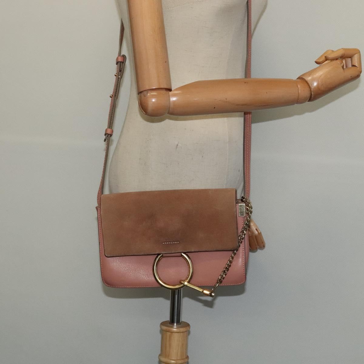 Chloe Fay Shoulder Bag Leather Pink Gold Auth BA1843