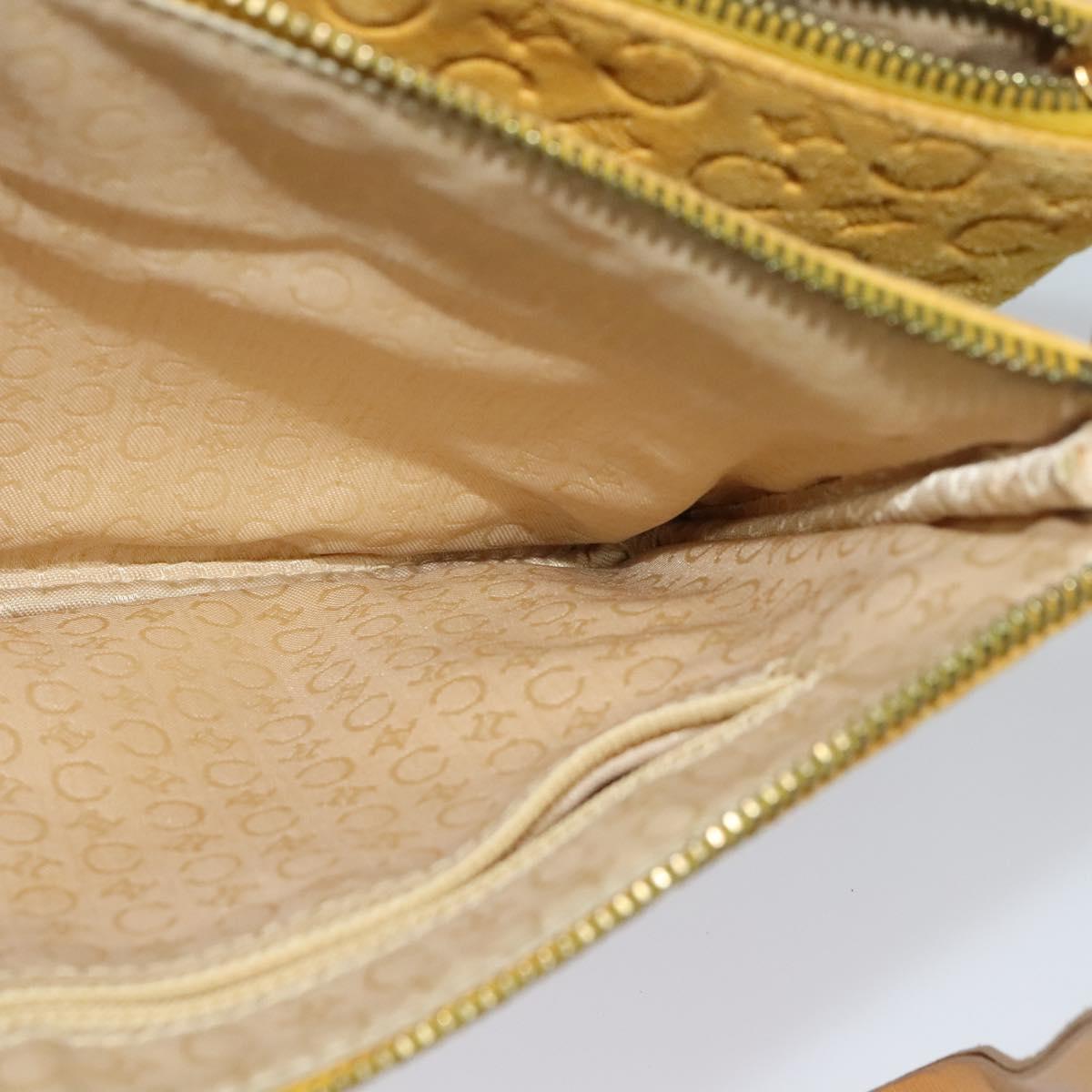 CELINE C Macadam Canvas Shoulder Bag Suede Yellow Gold Auth BA1861