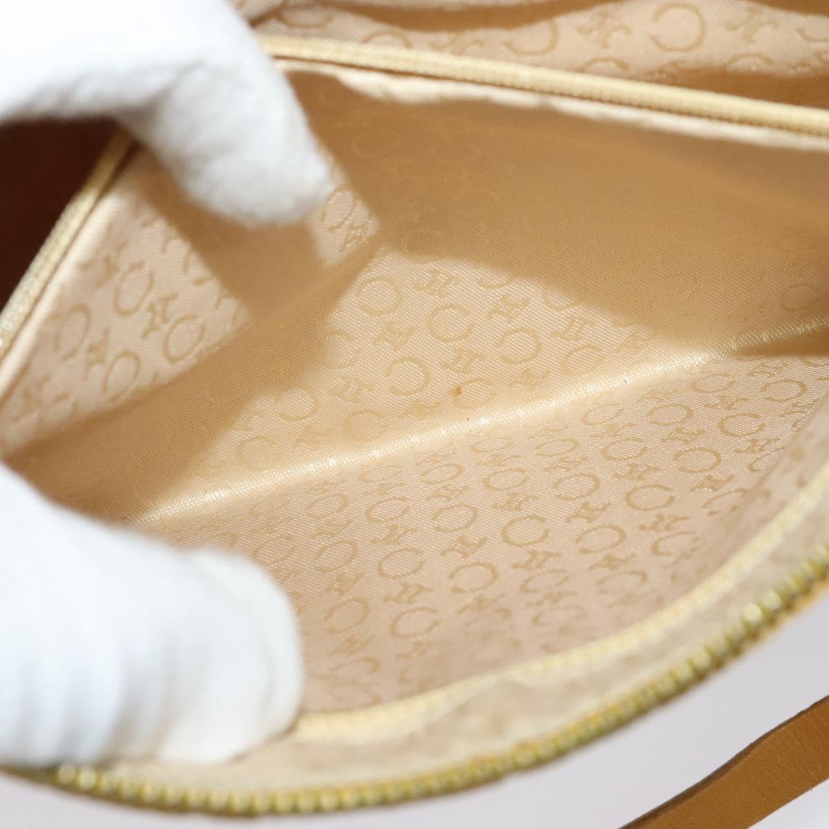 CELINE C Macadam Canvas Shoulder Bag Suede Yellow Gold Auth BA1861