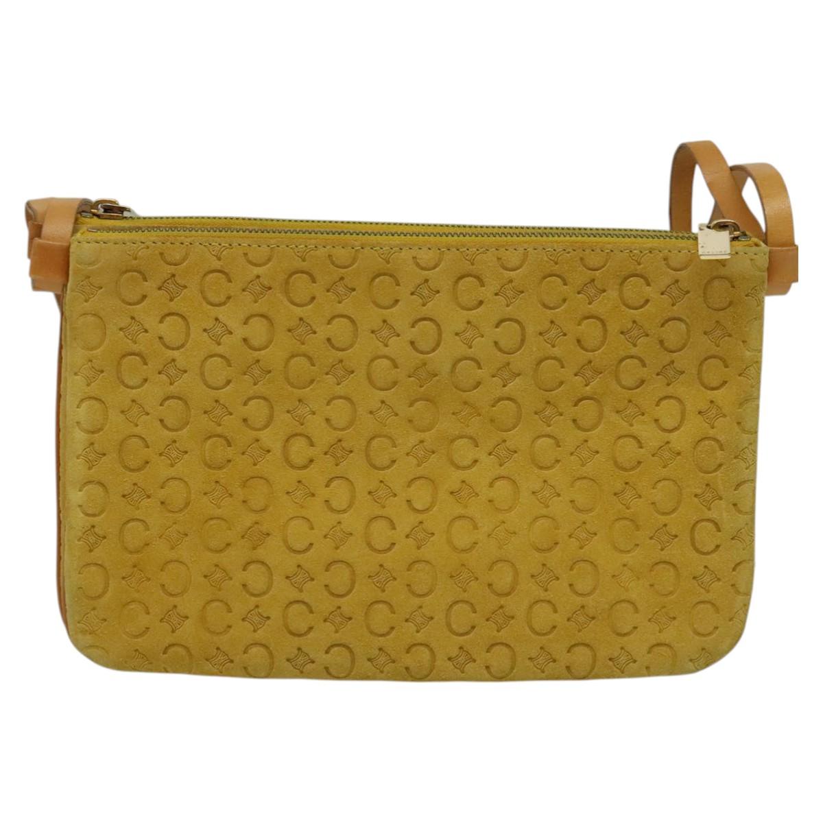 CELINE C Macadam Canvas Shoulder Bag Suede Yellow Gold Auth BA1861
