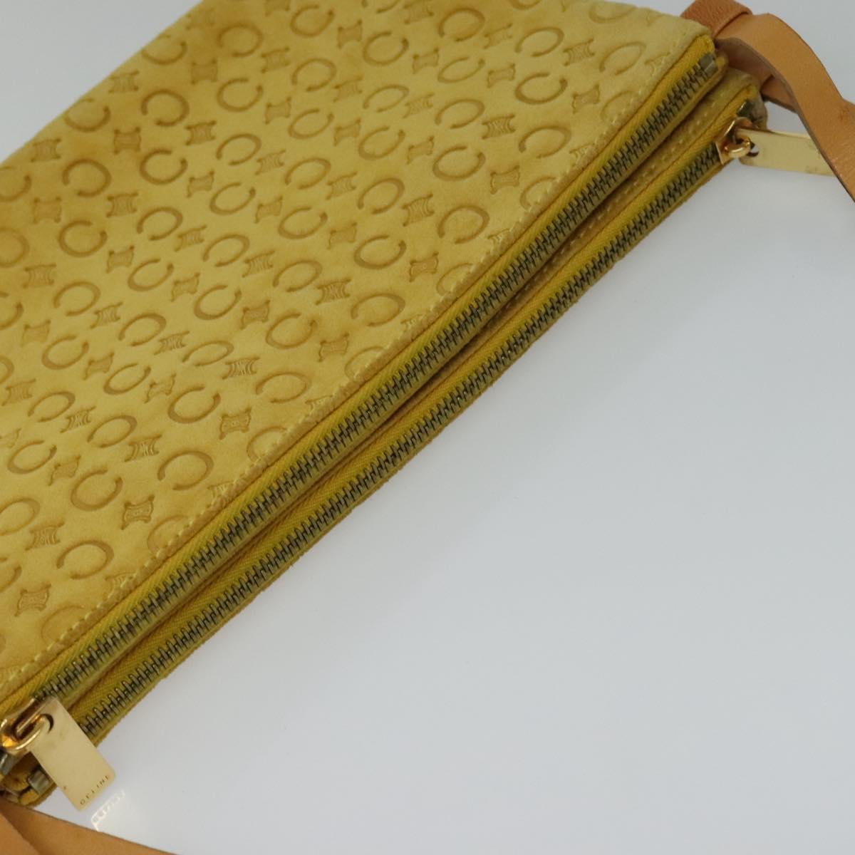 CELINE C Macadam Canvas Shoulder Bag Suede Yellow Gold Auth BA1861