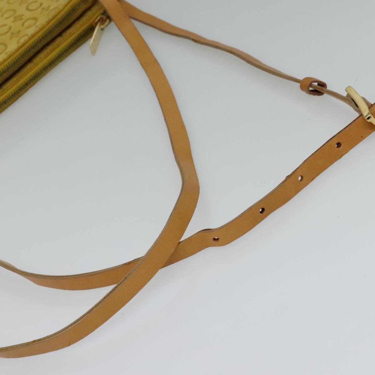 CELINE C Macadam Canvas Shoulder Bag Suede Yellow Gold Auth BA1861