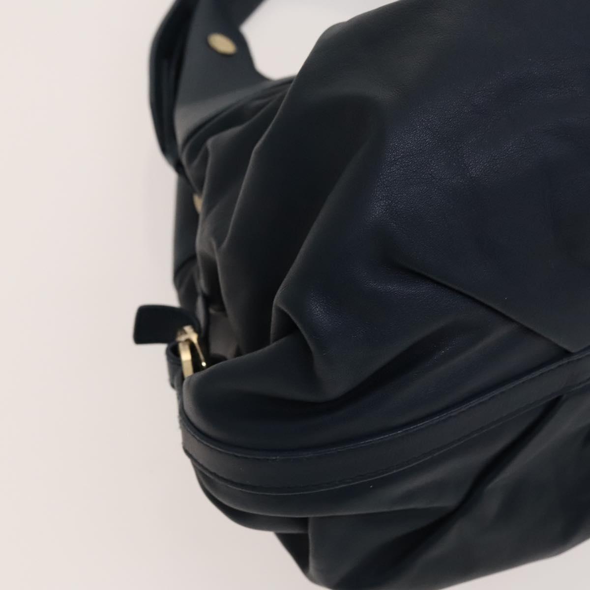 BVLGARI Hand Bag Leather 2way Blue Gold Auth BA1864