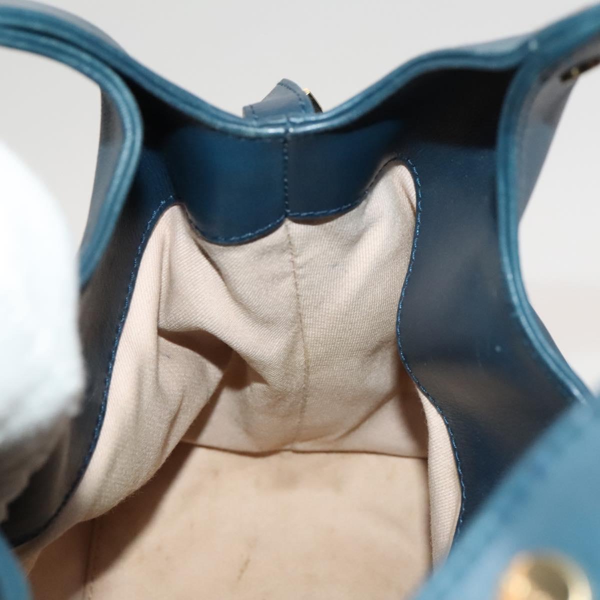 BVLGARI Hand Bag Leather 2way Blue Gold Auth BA1864