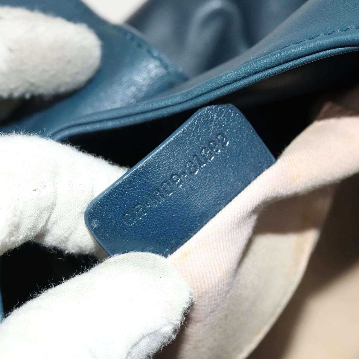 BVLGARI Hand Bag Leather 2way Blue Gold Auth BA1864