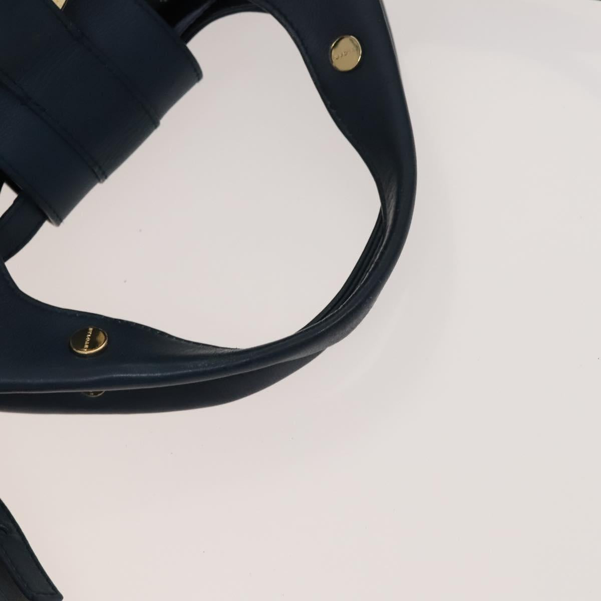 BVLGARI Hand Bag Leather 2way Blue Gold Auth BA1864