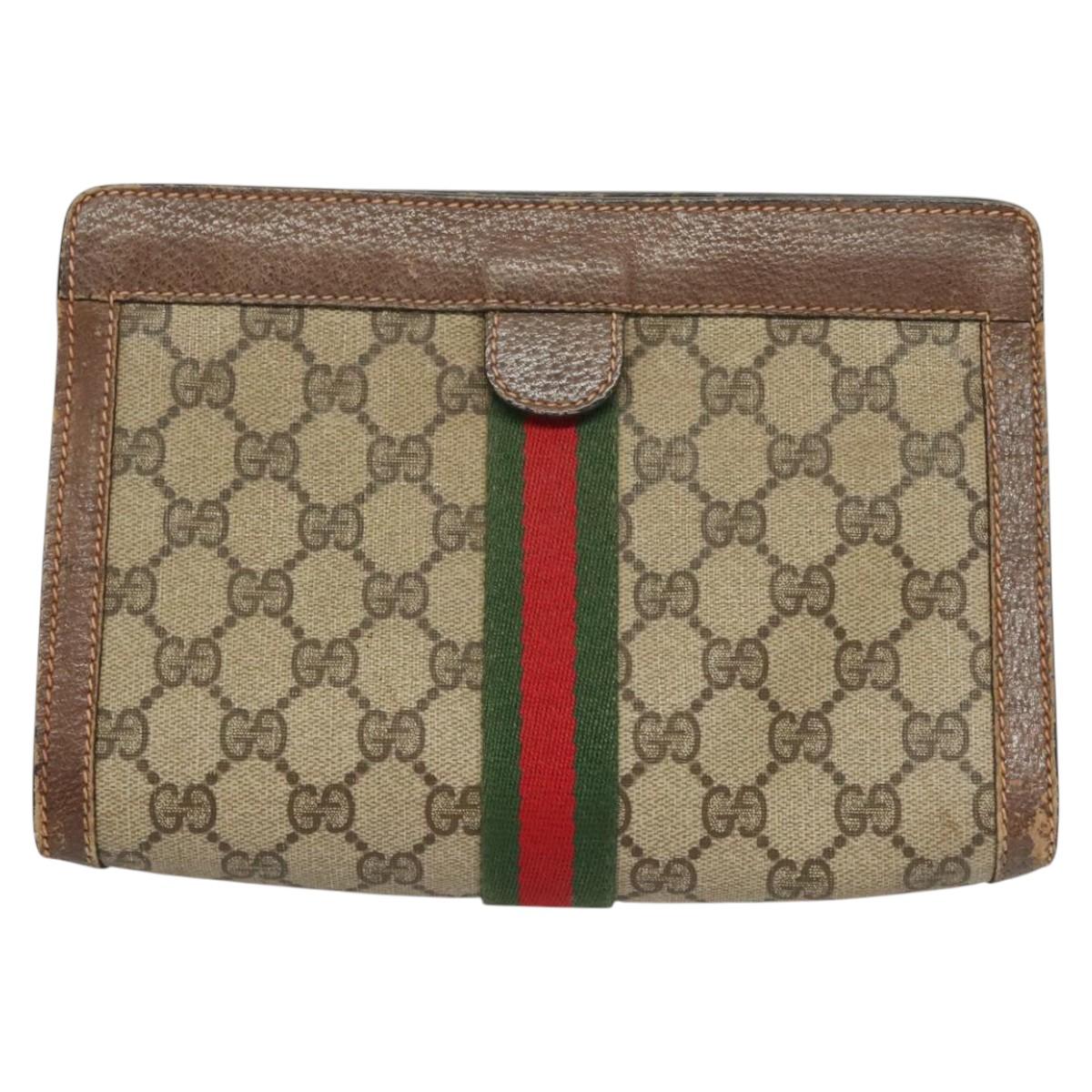 GUCCI GG Supreme Web Sherry Line Clutch Bag PVC Beige Red 89 01 001 Auth BA1880