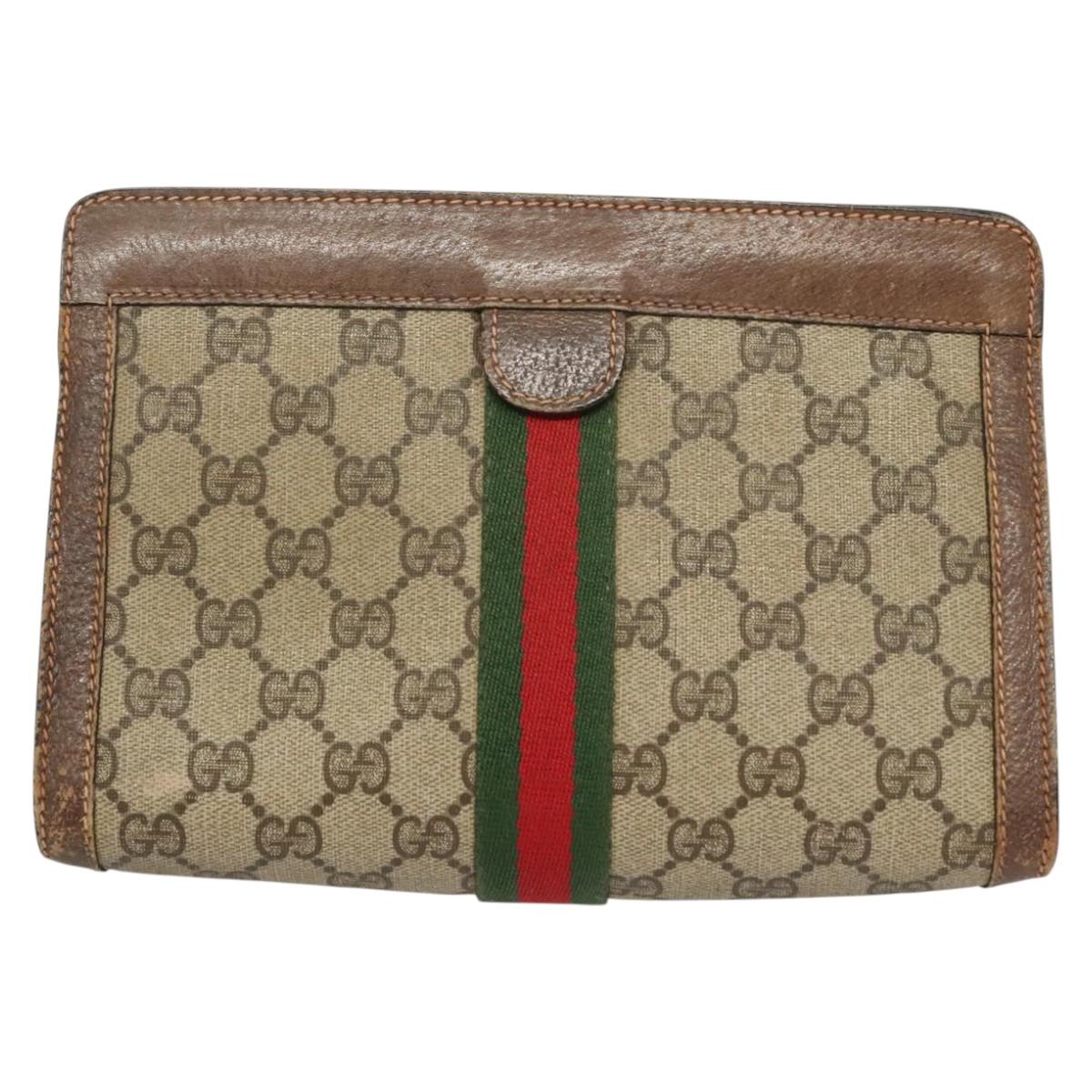 GUCCI GG Supreme Web Sherry Line Clutch Bag PVC Beige Red 89 01 001 Auth BA1880