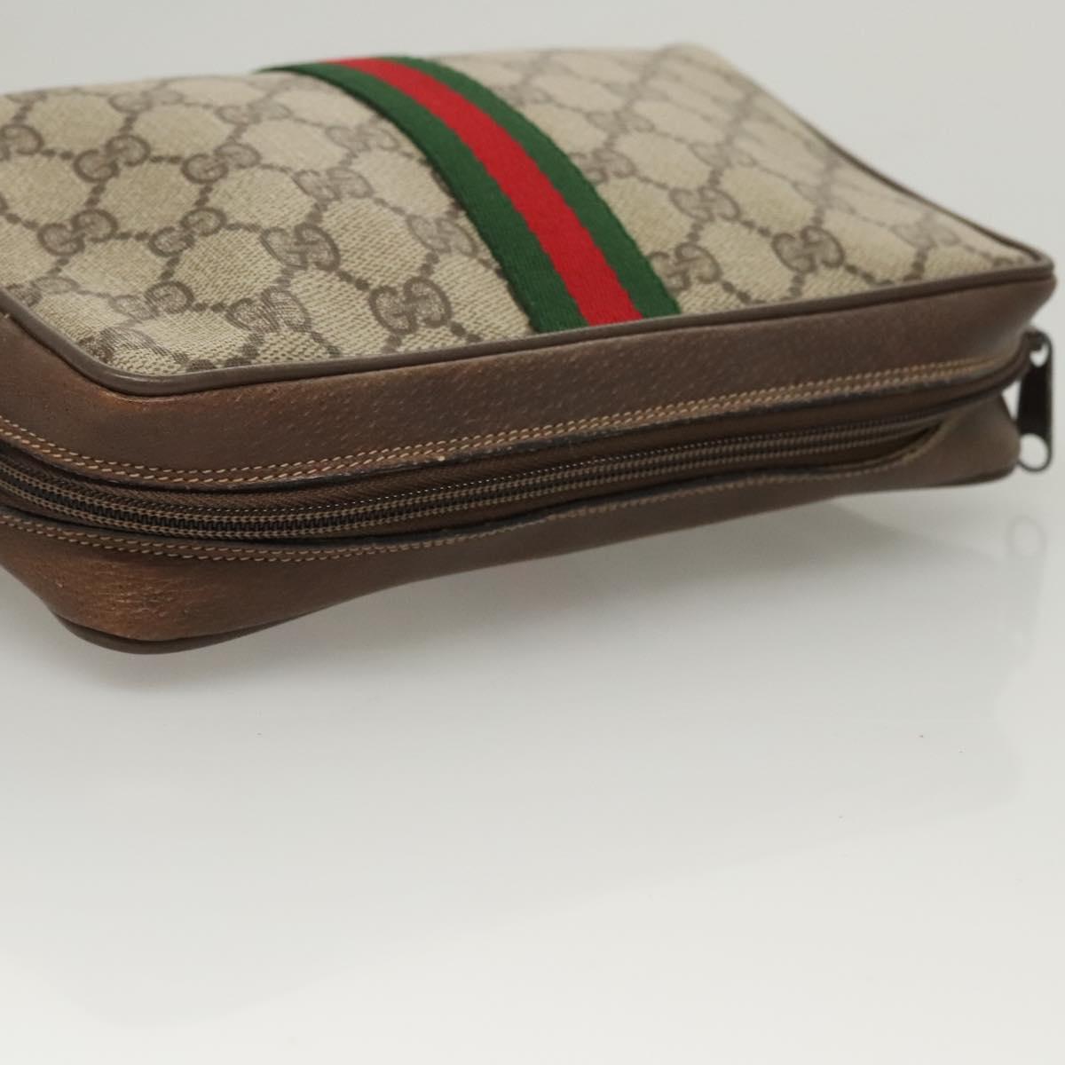 GUCCI GG Supreme Web Sherry Line Clutch Bag PVC Beige Red 75 01 012 Auth BA1881