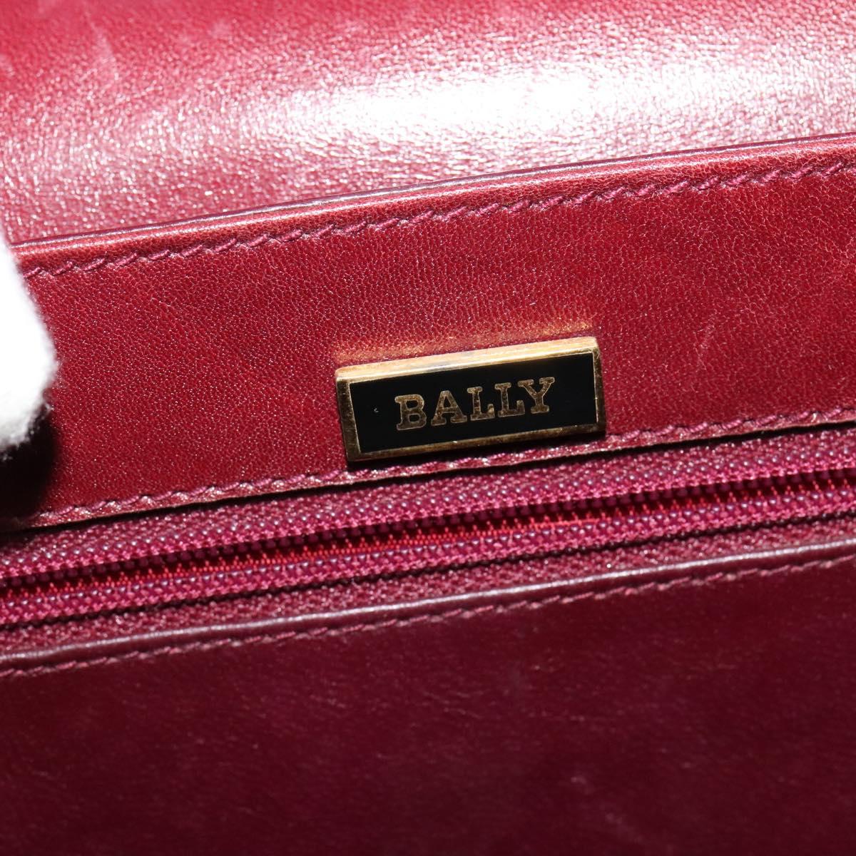 BALLY Shoulder Bag Leather Bordeaux Gold Auth BA1889