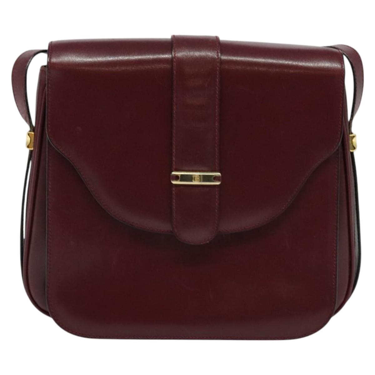 BALLY Shoulder Bag Leather Bordeaux Gold Auth BA1889