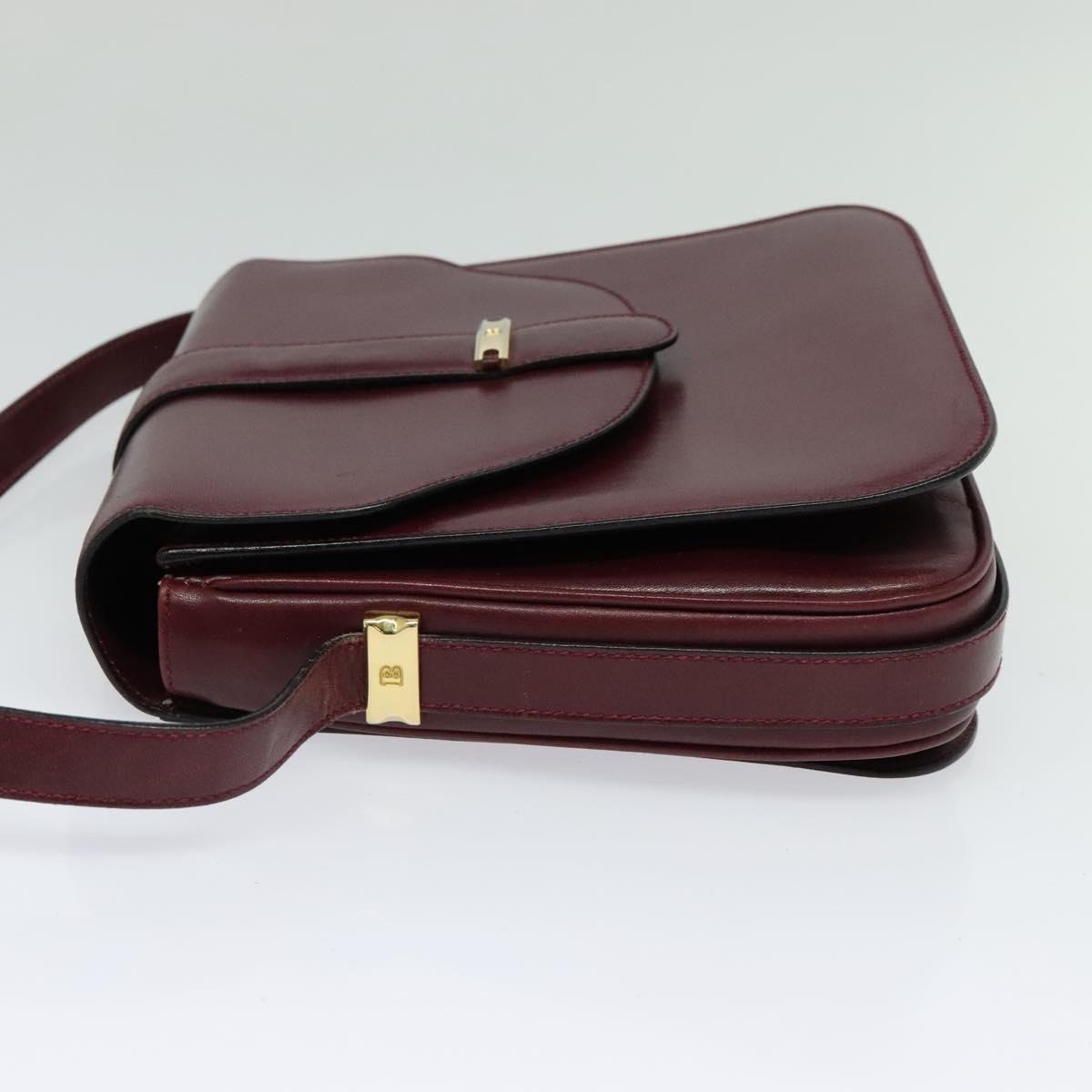 BALLY Shoulder Bag Leather Bordeaux Gold Auth BA1889